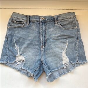 Blue Distressed Jean Shorts with Raw Hem